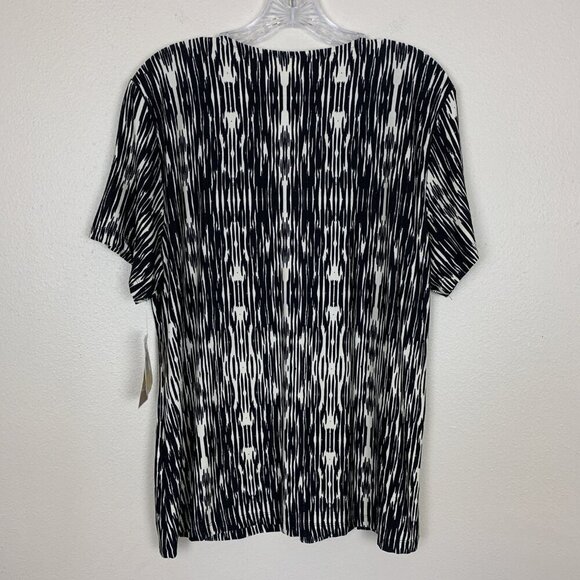 JM Collecion Womens L Short Sleeve Blouse NEW Top Beaded Slinky Tribal Spring - Picture 3 of 14